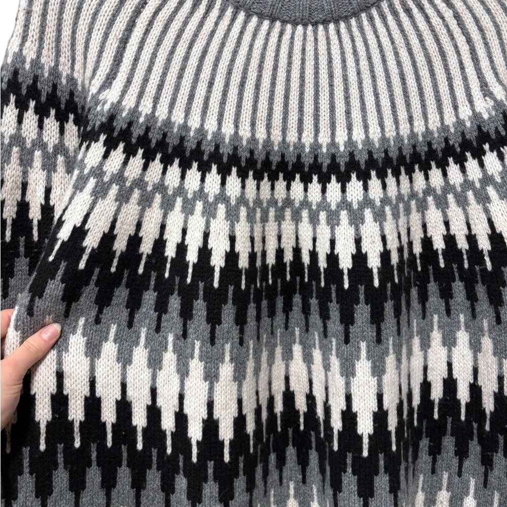 Everlane The Fair Isle 100% Wool Crewneck Black White Scandinavian Sweater XL - Picture 7 of 10